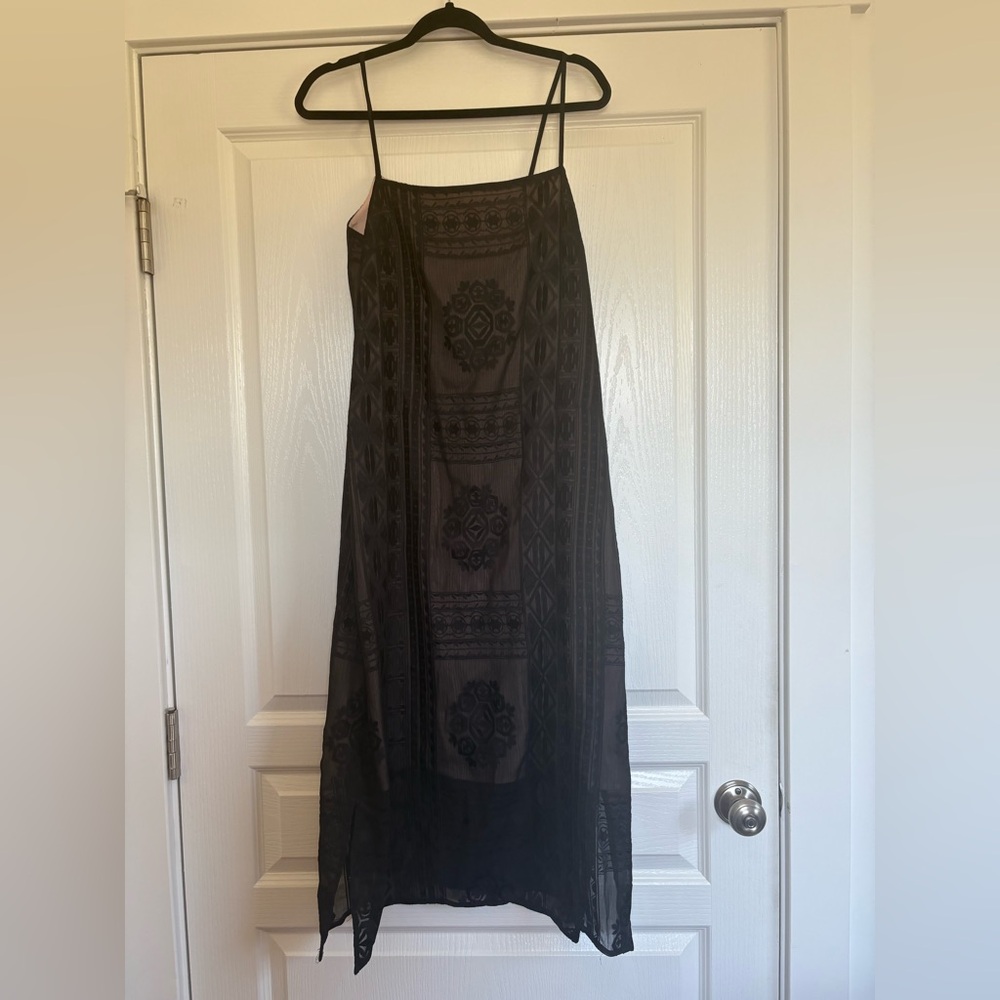 Floreat Black Embroidered Maxi Slip Skirt